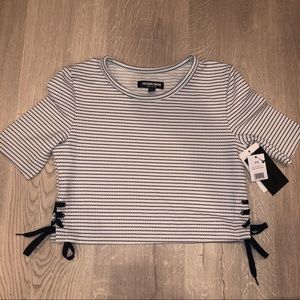 *NEW* Ribbed Cropped Short Sleeve Dark Blue Top